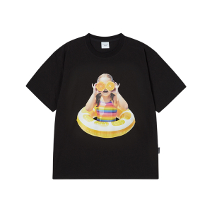 BABY FACE ORANGE TUBE SLEEVE T-SHIRT BLACK