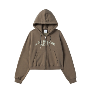 WOMAN ARCH SHAPED LOGO HOODIE ZIP-UP CHARCOAL